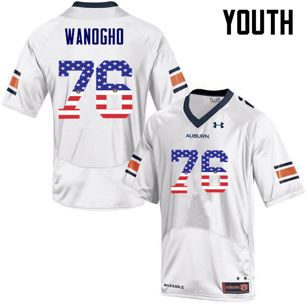 Youth #76 Prince Tega Wanogho Auburn Tigers USA Flag Fashion College Football Jerseys-White - Click Image to Close